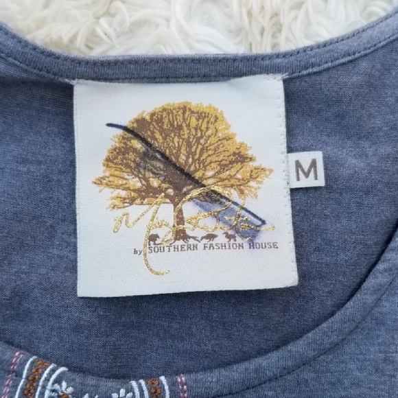 Missy Robertson gray fringe blouse long sleeve M embroidery - Picture 3 of 3